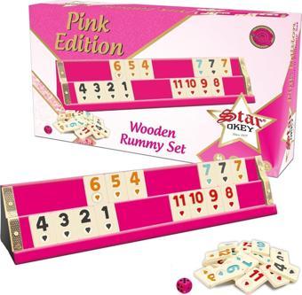 Lüx Pembe Renk Istaka Okey Takımı Seti Ahşap Pink Edition Wooden Rummy Set Elit Model Melamın Taşlı