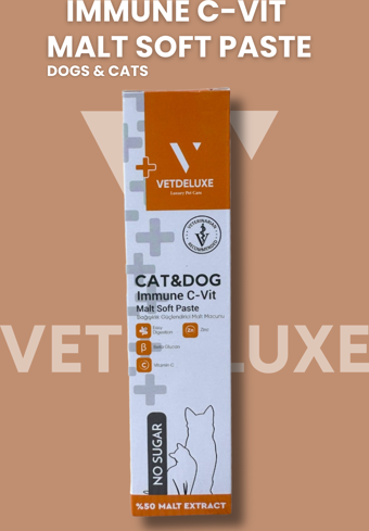 Vetdeluxe Immune C-Vit Malt Paste C Vitaminli Kedi ve Köpek Bağışıklık Güçlendirici Malt Macunu 100 Gr