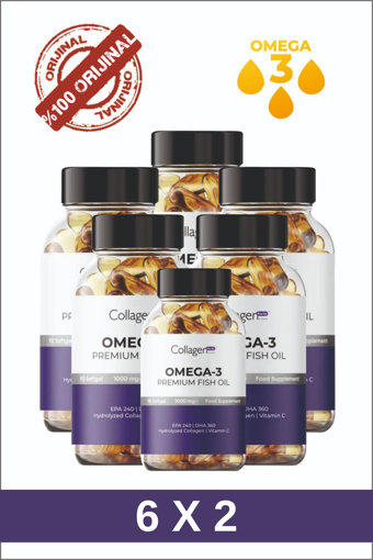 12 Adet Omega-3 Premium Fish Oil 90 Softgel X 1000mg, Balık Yağı, Hidrolize Kolajen