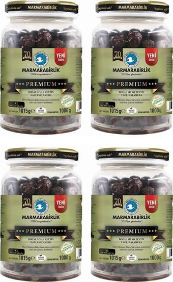 Marmarabirlik Premium XL Siyah Zeytin 1000 gr Cam Pet x 4 Adet