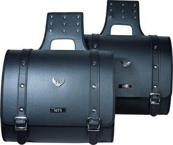 Motoanl Motosiklet Deri Yan Çanta Takım Chopper Siyah Model Motor Çantası