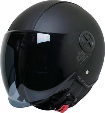 Motoanl Motosiklet Yarım Deri Kask Siyah Vizör R22.06 Sertifika Fiber Material Black Leather Motor Kaskı