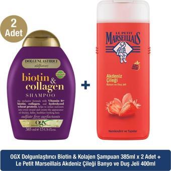 OGX Biotin & Kolajen Sülfatsız Şampuan x2 + Le Petit Marseillais Akdeniz Çileği Duş Jeli 400 ml