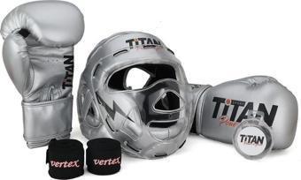 Gümüş (Silver) Serisi Özel Takım Set , Camlı Boks Kaskı, Boks Eldiveni, Dişlik, Bandaj