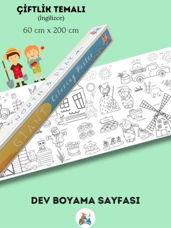 North And Peak Çiftlik Temalı (İngilizce Kelimeler) - Dev Boyama Kağıdı- Boyama Rulosu - Büyük Boy 2 Metre Uzunluk