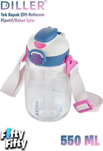 Diller 550 ml Tek Kapak Çift Kullanım Pipetli/Pipetsiz Askılı Tritan Su Matarası-FFDILLERD70-550