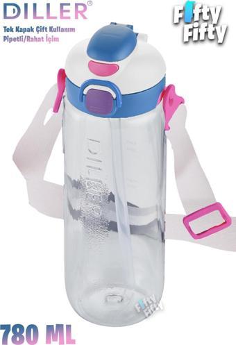 Diller 780 ml Tek Kapak Çift Kullanım Pipetli/Pipetsiz Askılı Tritan Su Matarası-FFDILLERD68-780 
