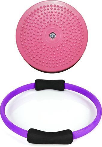 Leyaton Pilates Egzersiz Çemberi Ve Full Tırtıklı Pembe Twister Disk Bel Inceltici Disk Plates Pilates Seti