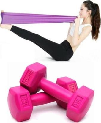 Leyaton Vinyl 1 Kg X 2 Fuşya Dambıl Orta Drenç Pilates Bandı Lastiği Tek Ebat Çok Renkli 1-2 Kg