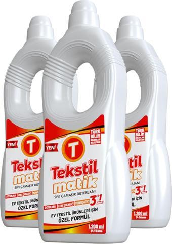 Tekstilmatik Ev Tekstili 3'Ü 1 Arada Sıvı Çamaşır Deterjanı 1200 Ml X 3 Adet