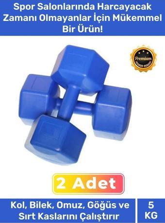 Özel Plastik Köşeli Spor Egzersiz Vücut Kas Geliştirme Fitness Ağırlık Mavi 5 Kg Dambıl Set - 2 Adet