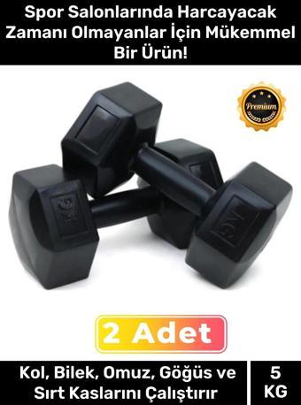 Plastik Köşeli Spor Egzersiz Vücut Kas Geliştirme Fitness Ağırlık Siyah 5 Kg Dambıl Set - 2 Adet