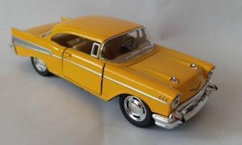 Hepsilazım 1957 Chevrolet Bel Air Çek Bırak 5İnch. Lisanslı Model Araba, Oyuncak Araba 1:40 Sarı