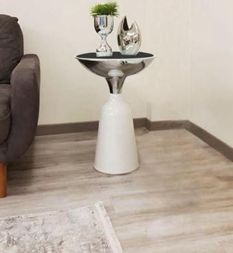 Olympos Dekoratif Parlak Beyaz Uzun Model Krom Sehpa 55 cm