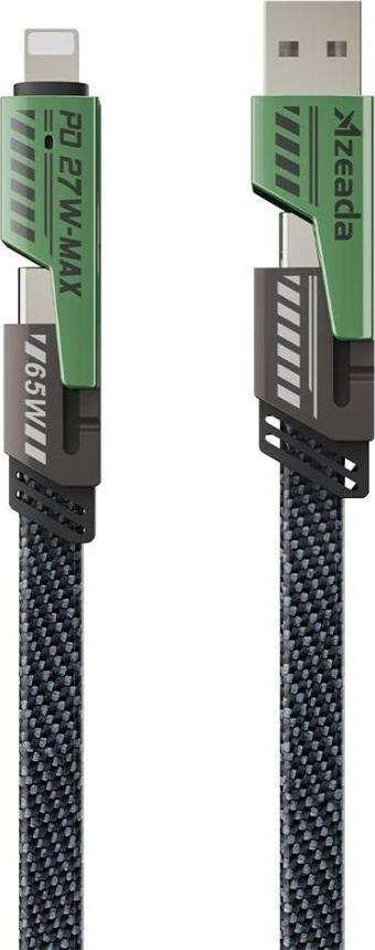 Azeada 65w Çoklu USB Type-C ve Lightning Örgülü Şarj Ve Data Kablosu - 1.5 Metre 65 W