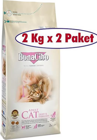 Bonacibo Adult Cat Light - Sterilised Kısırlaştırılmış Kediler İçin Yetişkin Kedi Maması 2 kg x 2