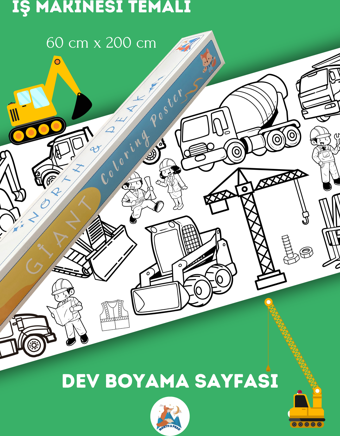 2 m Dev İş Makineleri Boyama Rulosu  Eğlenceli ve Yaratıcı Çocuk Aktivitesi