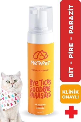 Metapet Kedi için Doğal Kuru Şampuan, Bit, Pire, Dış Parazit ve Kene Önleyici Damla Tasması ve Tarağı Ile de