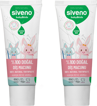 Siveno %100 Doğal Florürsüz Karışık Meyve Aromalı Bebek ve Çocuk İçin Diş Macunu 50 ml X2 Adet