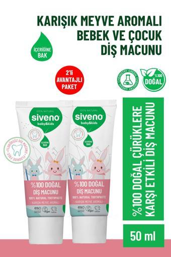 Siveno %100 Doğal Florürsüz Karışık Meyve Aromalı Bebek ve Çocuk İçin Diş Macunu 50 ml X2 Adet