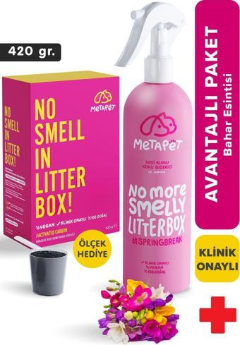 Kedi Kumu Koku Giderici Set, Kokusuz Kedi Kumu için Aktif Karbon (420 gr) ve Bahar Esanslı Sprey