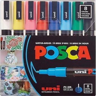 Uni Posca Su Bazlı Marker Seti 8li Ana Renkler 0.9 1.3mm PC3M