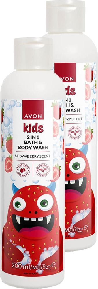 Kids 2 si 1 Arada Çocuklar İçin Çilek Kokulu Banyo ve Vücut Yıkama 200 Ml. İkili Set