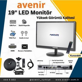 Avenir 19" Monitör Av-M19A Dahili Hoparlör, Hdmı-Vga 4K Uyumlu