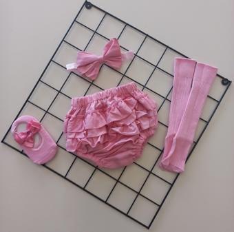 MARS BABY Kız Bebek Pembe Fırfır Şort Etek Bandana ve Çorap Seti
