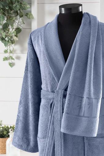 Arliva Home Bambu Bold Jakarlı Havlulu Bornoz Koyu Mavı M