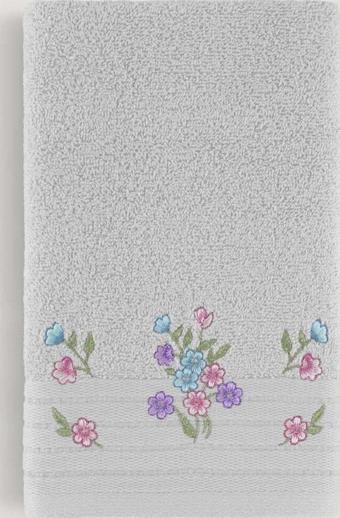 Arliva Home Lora Nakıslı Bordürü Sımlı Havlu Grı 50X85