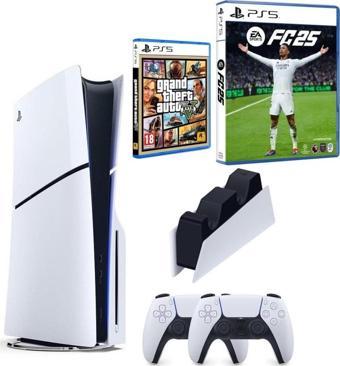 Sony Playstation 5 Slim Cd Edition + 2. DualSense Ps5 Kol + Sarj istasyonu + Fifa Fc 25 + GTA 5 (ithalatçı Garantili)