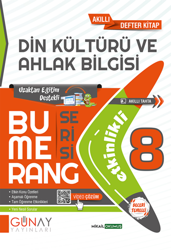 8.Sınıf Bumerang Din Kültürü ve Ahlak Bilgisi Etkinlikli Akıllı Kitap 2022-2023 - Kolektif  - Günay Yayıncılık