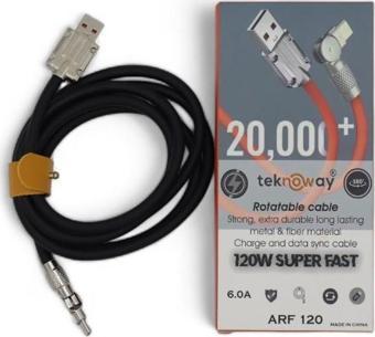 TEKNOWAY 180 DERECE TYPE-C 120W SUPER FAST ŞARJ KABLOSU SİYAH