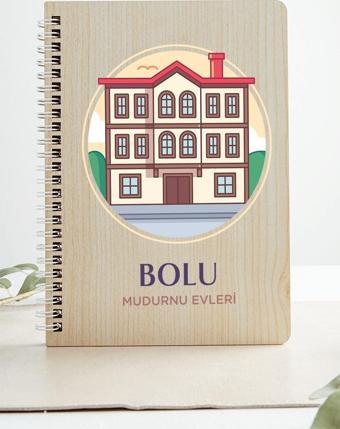 Bolu Mudurnu Evleri Şehir Tasarım Ahşap Kapaklı Defter Kraft Kağıt Özel Tasarım Hediye