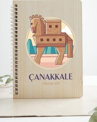 Çanakkale Truva Atı Şehir Tasarım Ahşap Kapaklı Defter Kraft Kağıt Özel Tasarım Hediye