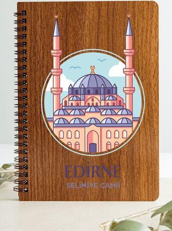 Edirne Selimiye Camii Şehir Tasarım Ahşap Kapaklı Defter Kraft Kağıt Özel Tasarım Hediye