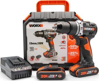 WORX WX352 20Volt/2.0Ah Li-ion Çift Akülü Kömürsüz Profesyonel Şarjlı Darbeli Matkap