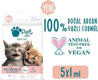 Pet Love Kediler Için Tüy Bakım Yağı 5x1 ml 100% Doğal Argan Yağlı