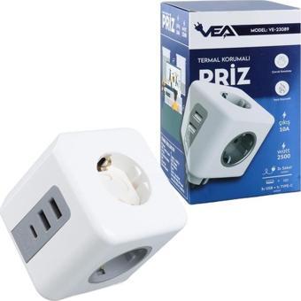 VEA VE-23089 3 Soketli 2xUsb+Type-C Çocuk ve Termal Korumalı Priz