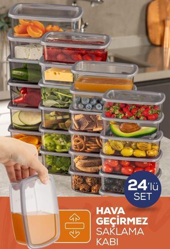 24lü Hava Geçirmez Saklama Kabı Seti Antrasit 6x(250-500-750-1200 ml)