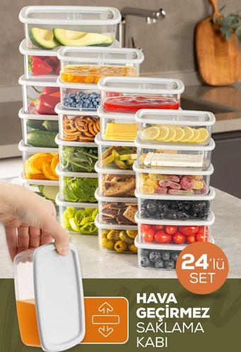 24lü Hava Geçirmez Saklama Kabı Seti Gri 6x(250-500-750-1200 ml)