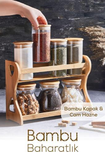 Bambu 7li Cam Baharatlık Standlı