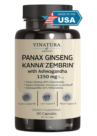 Swanson Vınatura Kanna Zembrin  Panax Ginseng  Asvaganda *Brain Health, Stress Relief Support* 60 Caps.Usa