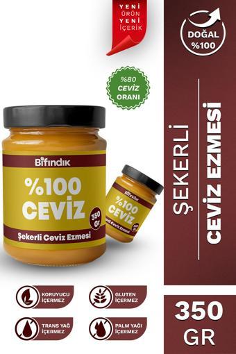 Bi Fındık Şekerli Ceviz Ezmesi Taze Çekim Doğal Sürülebilir Kahvaltılık %80 Ceviz Ezmesi 350 Gram