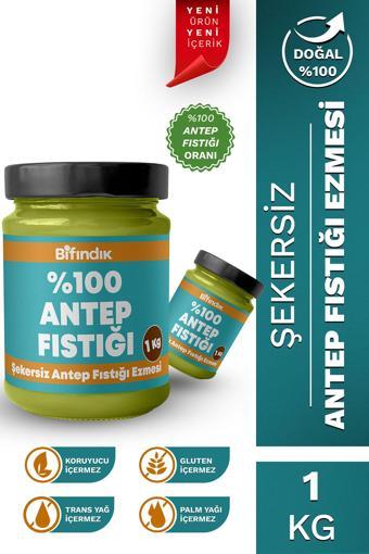 Bi Fındık Şekersiz Antep Fıstığı Ezmesi Katkısız Taze Çekim Doğal Sürülebilir Kahvaltılık %100 Antep 1 Kg