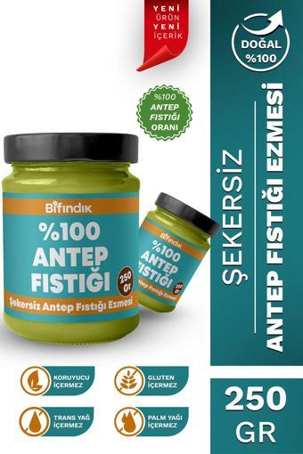 Bi Fındık Şekersiz Antep Fıstığı Ezmesi Katkısız Taze Çekim Doğal Sürülebilir Kahvaltılık %100 Antep 250 Gram