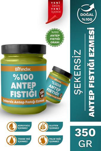 Bi Fındık Şekersiz Antep Fıstığı Ezmesi Katkısız Taze Çekim Doğal Sürülebilir Kahvaltılık %100 Antep 350 Gram