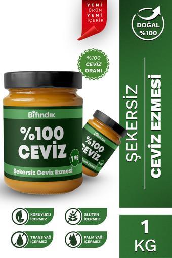 Bi Fındık Şekersiz Ceviz Ezmesi Katkısız Taze Çekim Doğal Sürülebilir Kahvaltılık %100 Ceviz Ezmesi 1 Kilogram