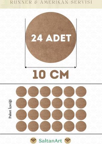 10 cm Çap 24 Adet Supla Amerikan Servis Runner MDF Duralit Magnet Altı Ahşap 3 mm (2,7 mm) Kalınlık